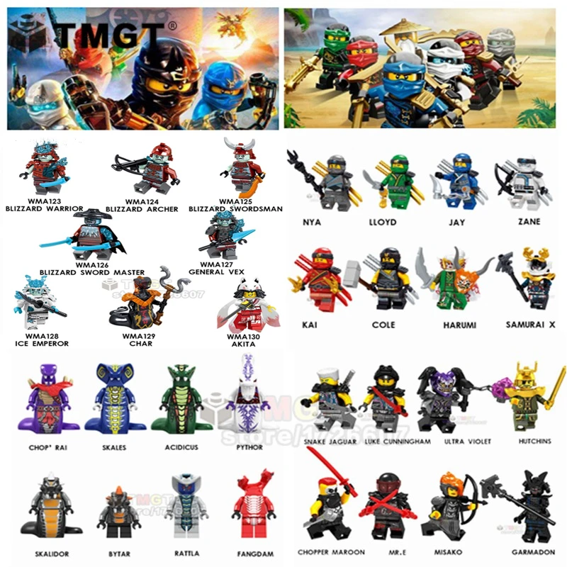 Мини-кирпичи ниндзя Akita Garmadon Nya Jay Zane и Kai Cole Harumi Samurai X Вэй Снейк оружие строительные блоки детские рождественские игрушки