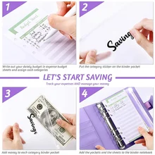 

A6 Pu Leather Notebook Binder Budget Planner Organizer 6 Ring Binder Cover, 8 Binder Pockets And 12 Pieces Expense Budget Sheets