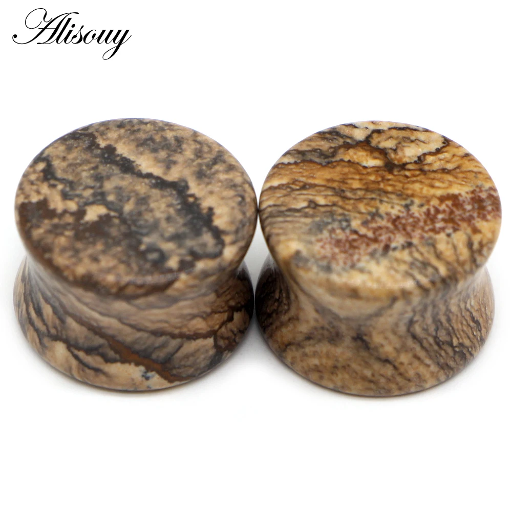 Body Piercing Jewelry 2PCS Natural Organic Stone Ear Plugs Flesh Tunnels Gauges 6mm-16mm Ear Expanders Stretchers
