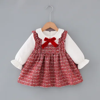 

2020 Baby Autumn Winter Girl Princess Dress for Birthday Party Clothing Baby Girls Dress Christmas Thick Warm Red Bow Costume