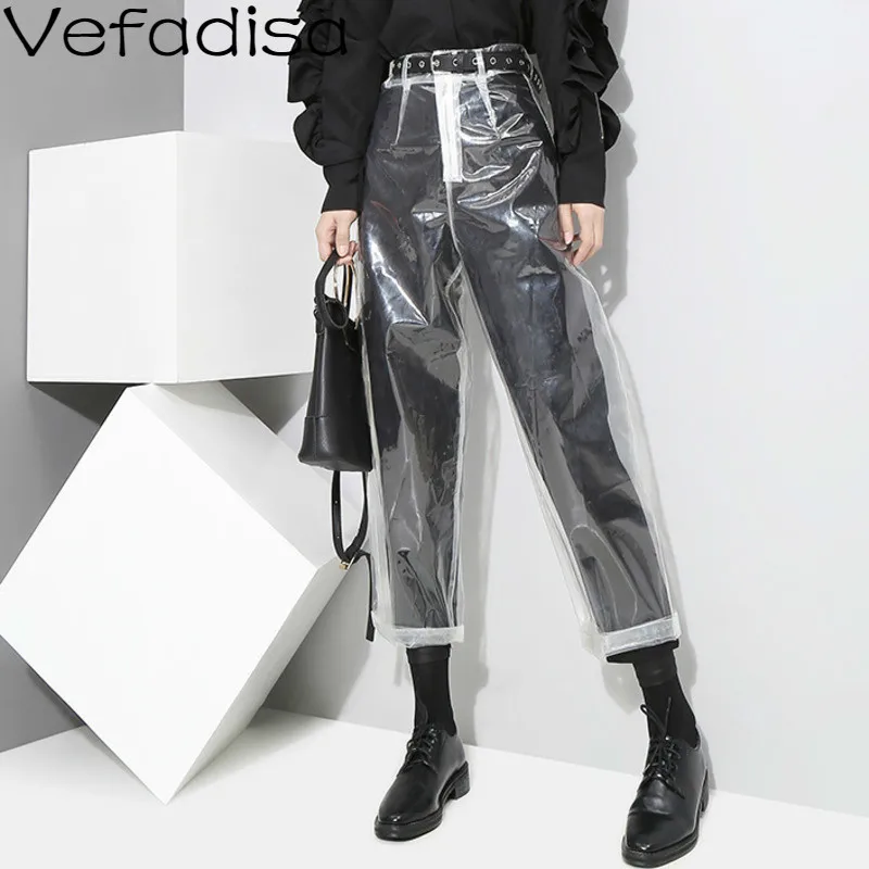 

Vefadisa Spring Solid Casual High Waist Pants Zipper Transparent Harem Pants Loose Ankle-Length Pants Woman 2020 QYF456