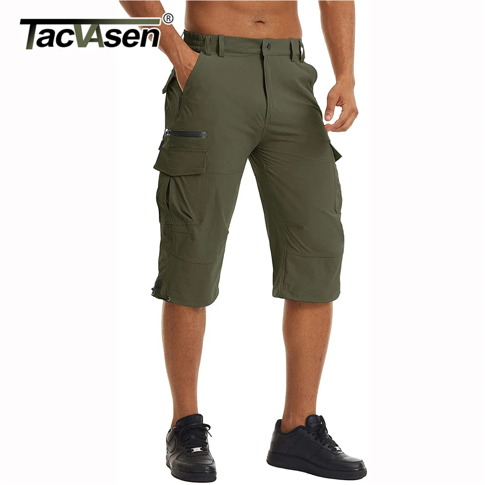pantalones cortos de trabajo para hombre, de secado de 3/4 de longitud, con múltiples bolsillos, hasta la rodilla, para playa y verano|Pantalones cortos| - AliExpress