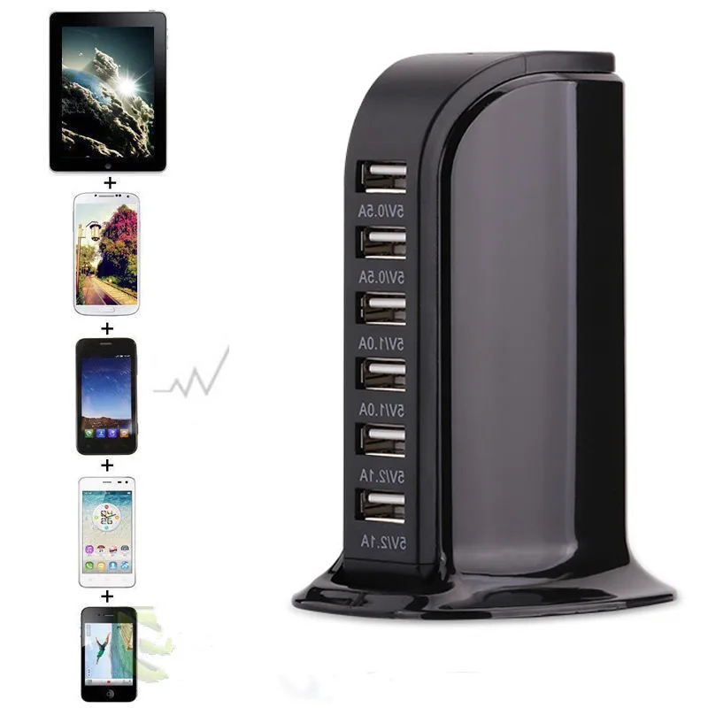 Черный Universal 6 USB Port Charger Quick Charge Charging Dock Station Desktop Travel Charger Hub 30W For iPhone - Цвет: Черный