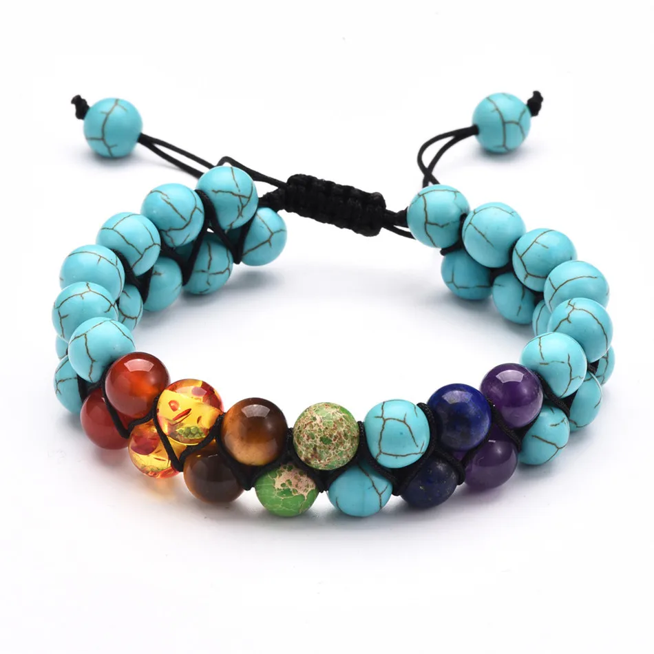 Multilayer Weave 7 Chakra Bead Bracelet Black Lava Stone Yoga Double Adjustable Size Jewelry | Украшения и аксессуары