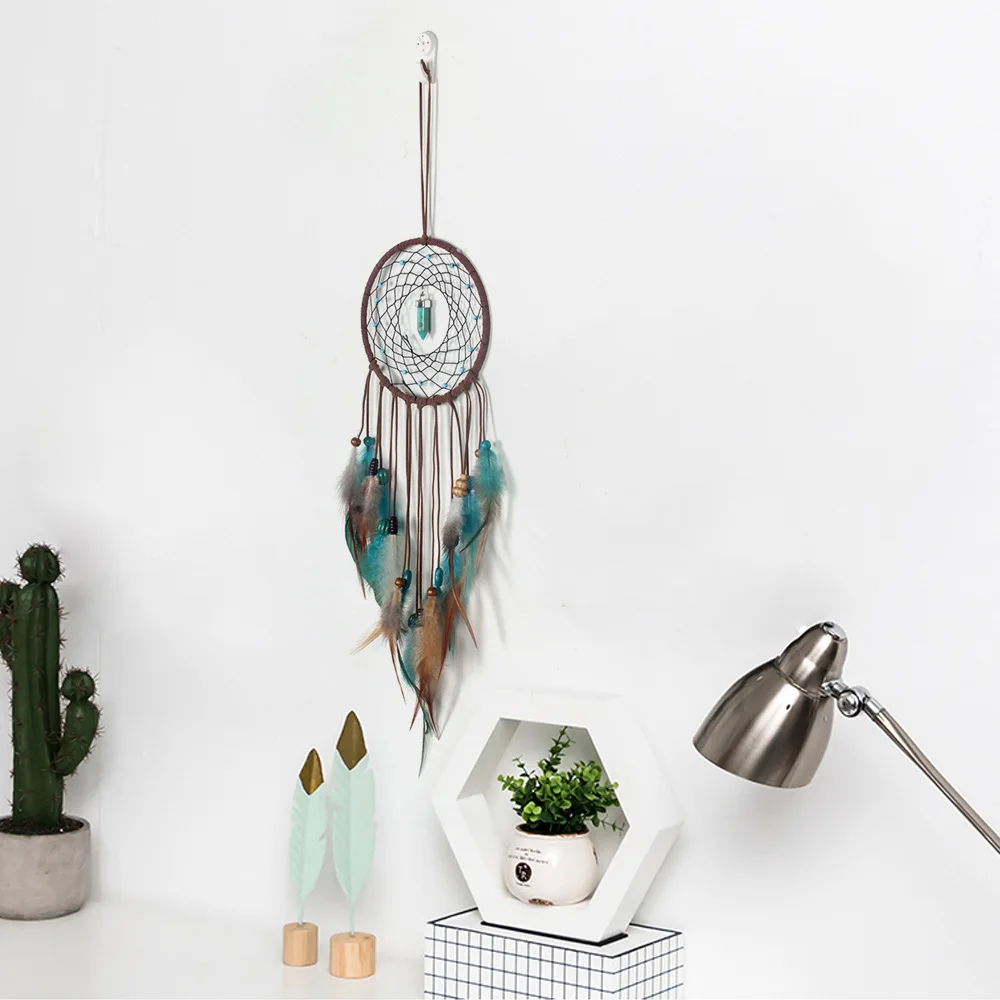 Simple Turquoise Dreamcatcher Single Ring Feather Charm Creative Balcony Living Room Bedroom Pendant