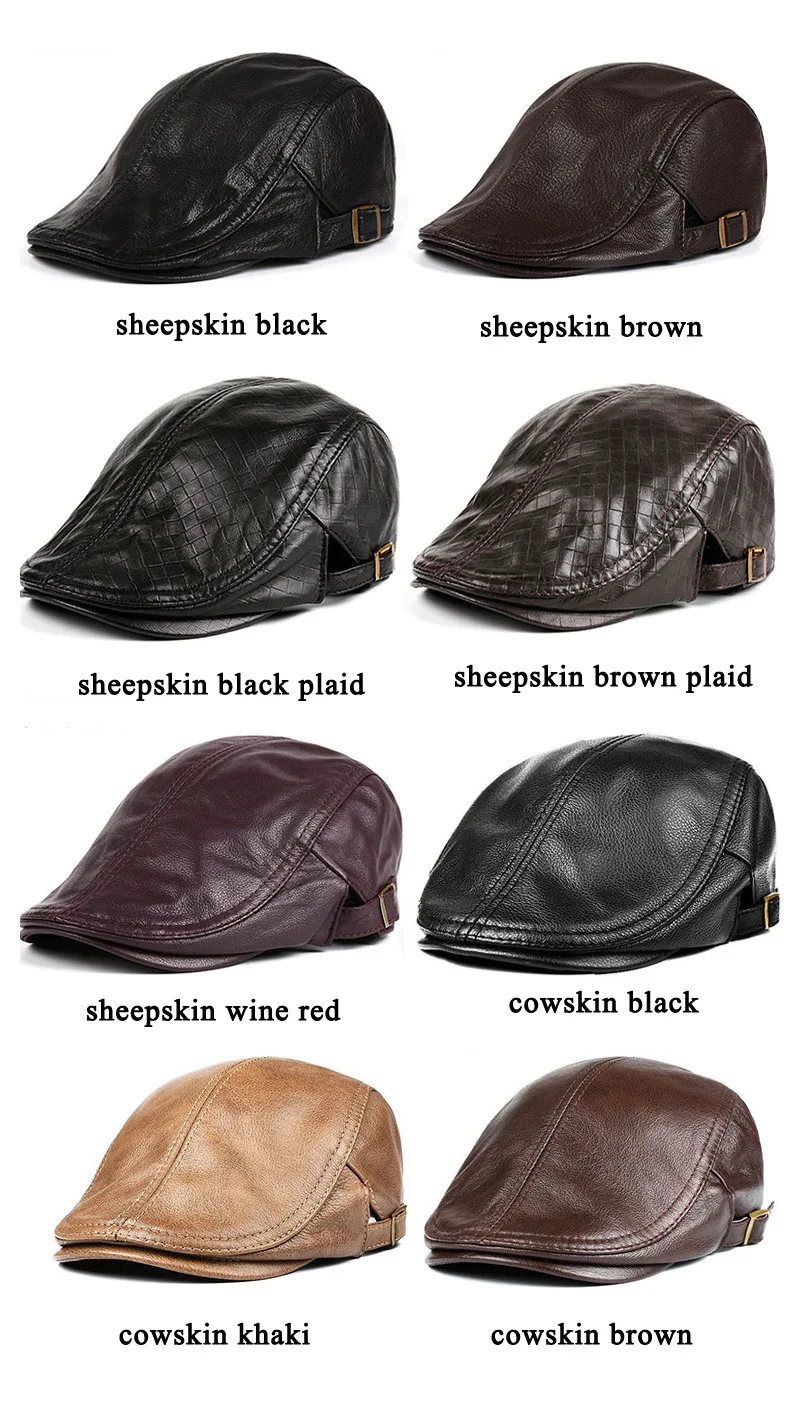 Hats Men Women Street Bonnet Genuine Leather Beret Male Thin Hats 55-61 cm Adjustable Forward Cap Leisure Duckbill Casquette 3