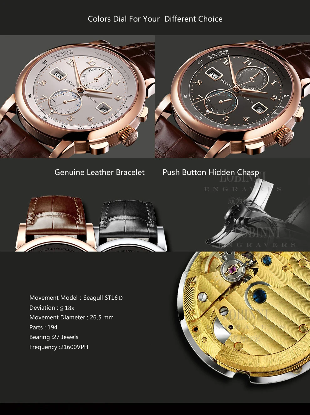 LOBINNI, мужские часы, швейцарские, люксовый бренд, автоматические механические, мужские наручные часы с сапфировым кожаным ремешком, relogio L16001