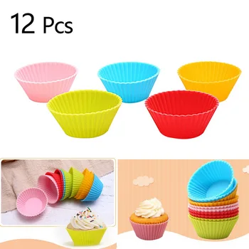 

12PCs 7cm Muffin Silicone Mold Cupcake Bakeware Cupcake Liners Mold Kitchen Baking Cake Decorating Tools Random 6 Colors