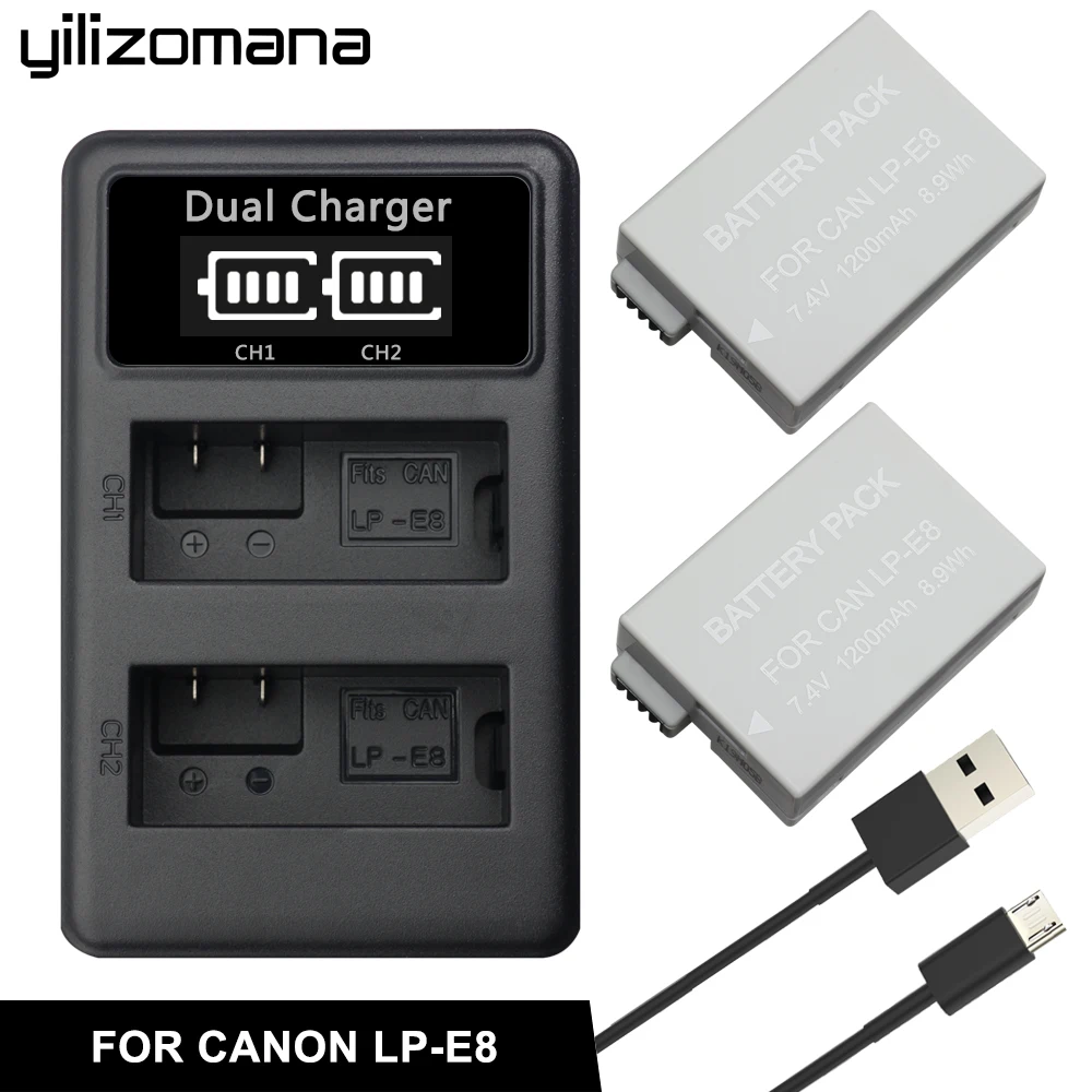 YILIZOMANA LP-E8 LPE8 LP E8 Камера Батарея 7,4 V 1200 мА-ч для цифровой однообъективной зеркальной камеры Canon EOS 550D 600D 650D 700D Rebel T2i T3i T4i T5i SLR