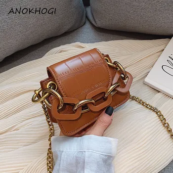 

New Stone Pattern Korean Style Women Shoulder Bags Metal Chain Brown Tiny Coin Crossbody Bag Fashion Female Party Messengers Handbags B562