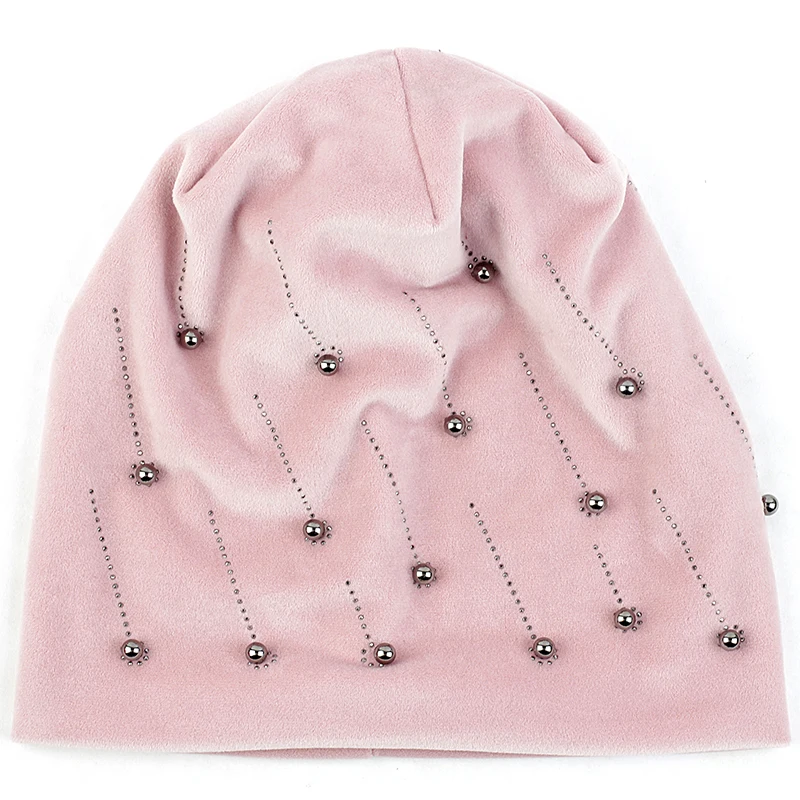 Pink Geebro модная перламутровая шапка для взрослых, шапка-пуловер, шапка с черепом для женщин и девочек, зимняя теплая мягкая женская шапка s - Цвет: Pink