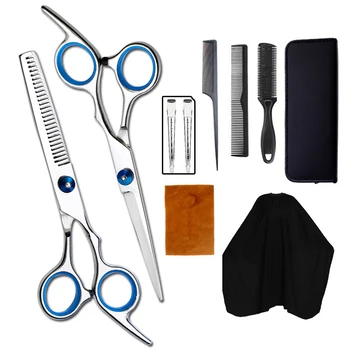 

6.0\" Professional Stainless Barber Scissors Set 10 Pcs For Hairdressing Thinning Texturizing Salon Or Home Use With Black Stora