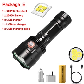 

ultra bright 50000LM LED flashlight XHP50.2 most powerful flashlight USB chargeable XHP90 18650/26650 outdoor hunting flashlight