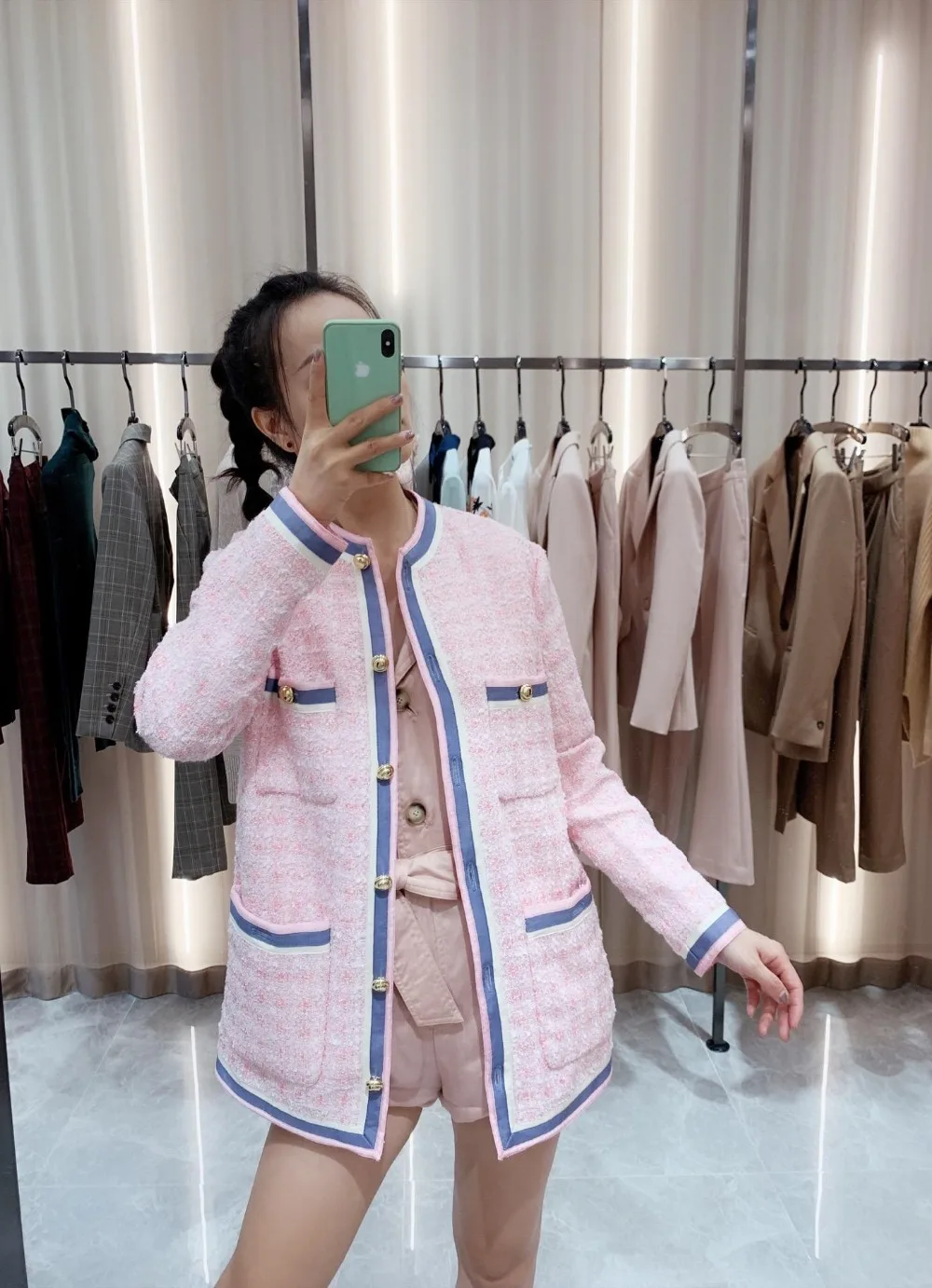 2019FW Высококачественная Осенняя женская новая твидовая куртка Женский жакет в стиле кэжуал розовая Верхняя одежда Пальто gdnz 9,12