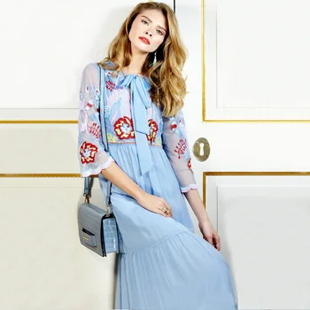 

2018 nian Summer Fashion Star Show New Women's Dress Dress Embroidered Dress Female R0518