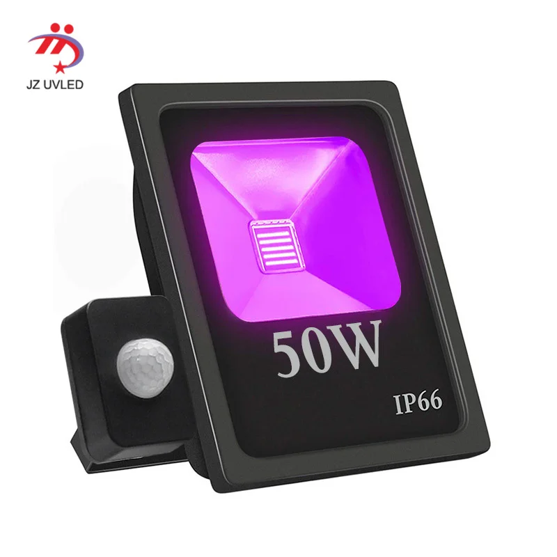 

50W UV LED Black Light Floodlight IP66 Waterproof Ultra-Viole Flood Light Stage Light for Halloween Party Curing PIR switch
