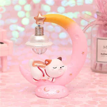 

Resin Cartoon Lucky Cat Night Lamp Girl Bedroom Bedside Moon Light Lighting Night Lights Home Decor Christmas Gifts Fixtures