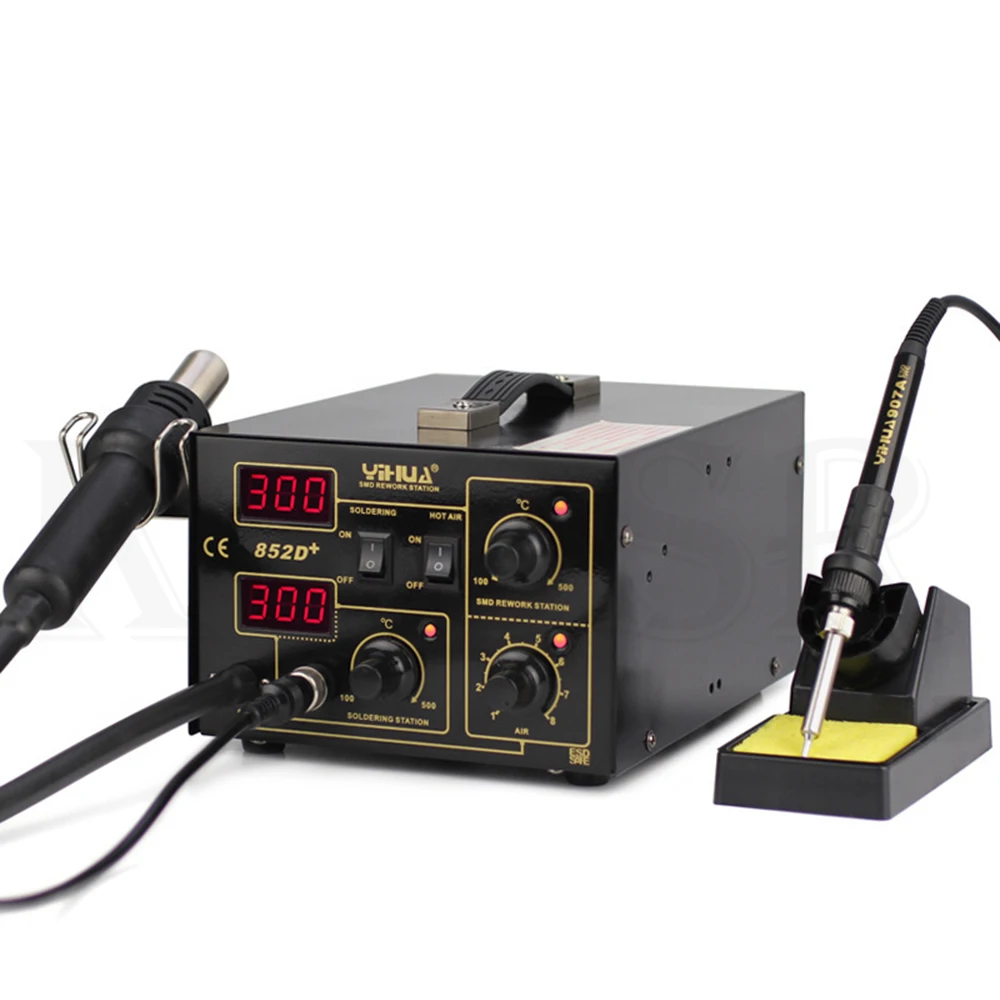 YIHUA 852D+ 220V 110V тип насоса Тепловая пушка горячего воздуха Цифровой паяльник 2в1 SMD паяльная станция горячего воздуха с бесплатными подарками