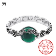 925 Серебряный Винтажный стиль турецкие браслеты зеленый красный черный круглый браслет из смолы и стразы для женщин подарок на свадьбу