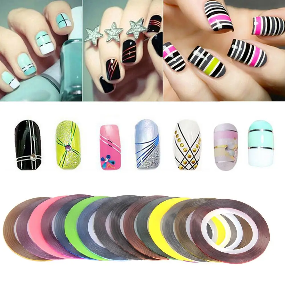 Nail Art линия для ногтей Набор наклеек ленты 1 мм Клей лазерный Маникюр украшения