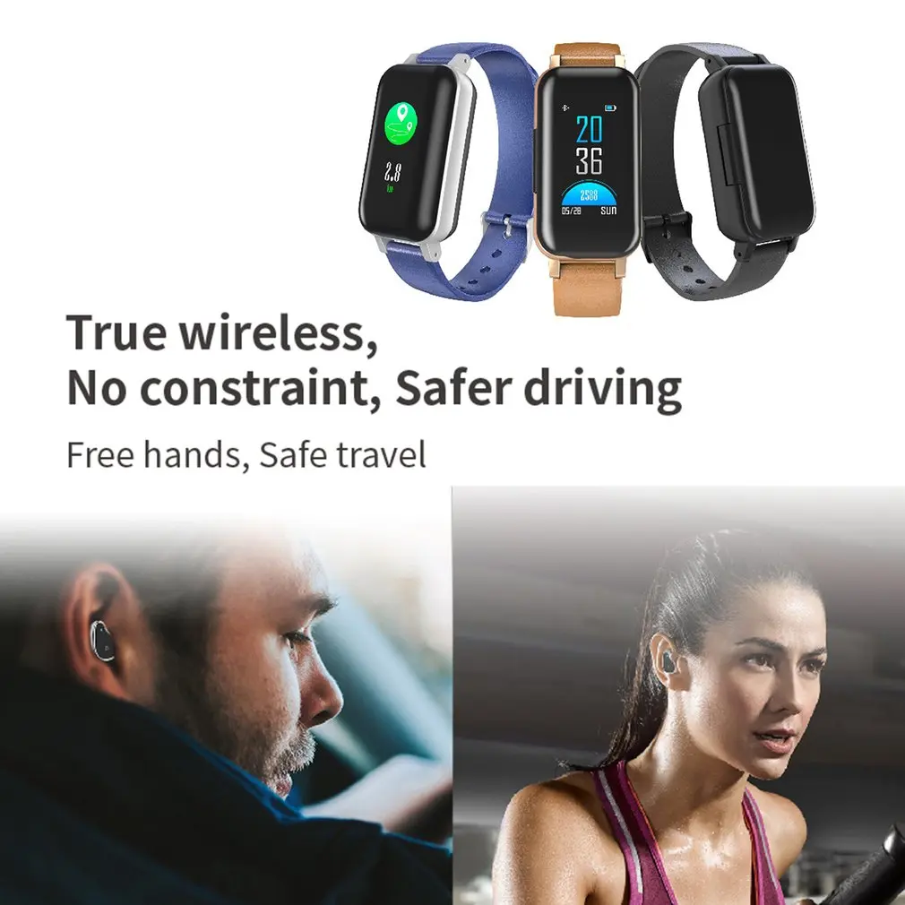 T89 Dual Bluetooth Earphone Smart Bracelet Heart Rate Blood Pressure Monitor Call Message Reminder Smart watch Men Women 2019