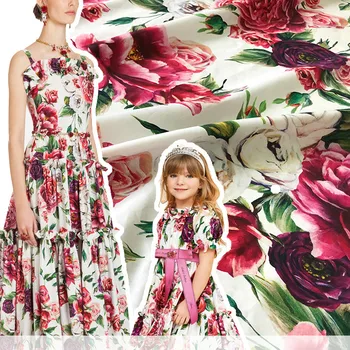 

Peony printed cotton fabric meter 145 cm width digital printed dress cotton fabric handmade DIY fabric wholesale cotton cloth