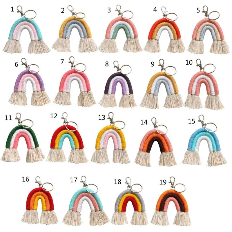 Weaving Rainbow Keychains for Women Boho Handmade key Holder Keyring Macrame Bag Charm Car Hanging Jewelry Gifts | Украшения и