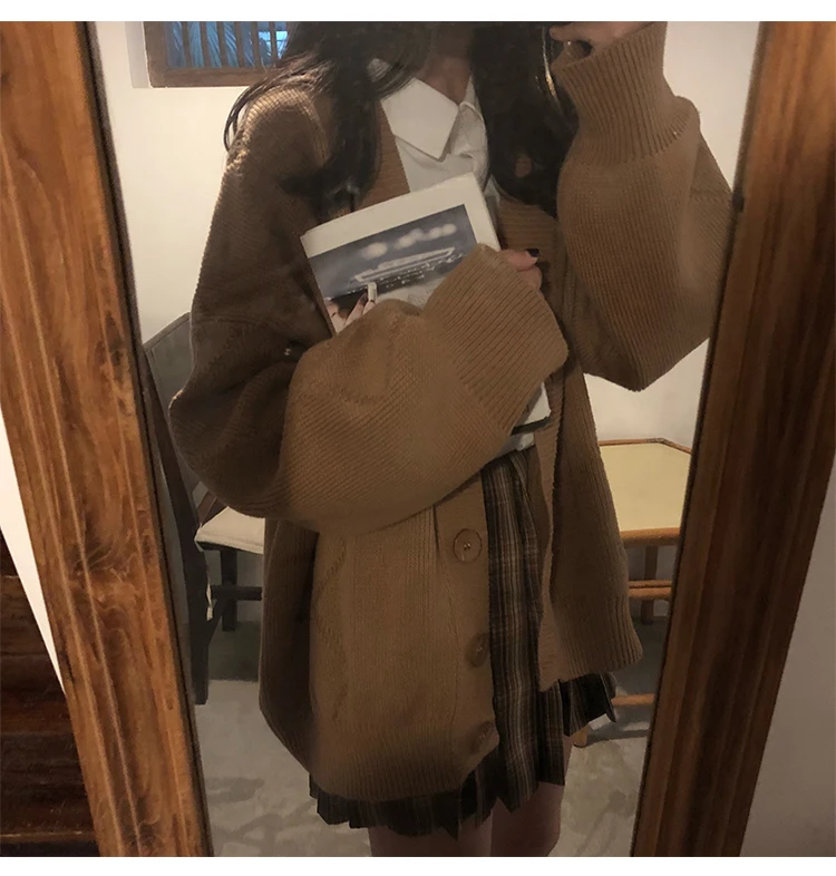 Neploe Korean Knitted Cardigans Sueter Mujer Single Button Sweater Coat Long Sleeve Causal Tops Oversize Knit Jacket 54344