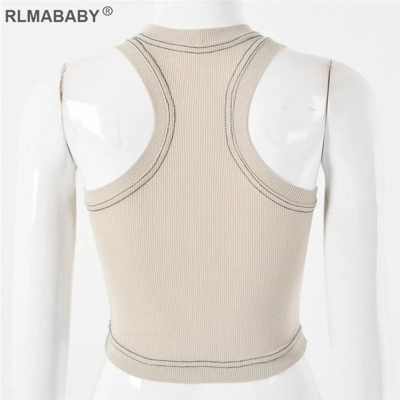 RLMABABY повседневная майка с вышивкой, тонкий круглый вырез без рукавов, с открытой спиной, сексуальное хлопковый топ на бретельках, ребристые женские топы