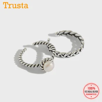 

Trustdavis Authentic 925 Sterling Silver Sweet Geometric Braid Twist Pearls Opening Ring For Women Wedding Jewelry Gift DA1015