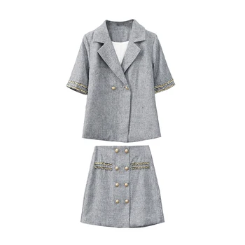 

Elegant 2020 Spring Summer New Fashion Mini Skirt Suits 2 Piece Set For Women Slim Chic Retro Blazer Jacket & Office Suit WS230
