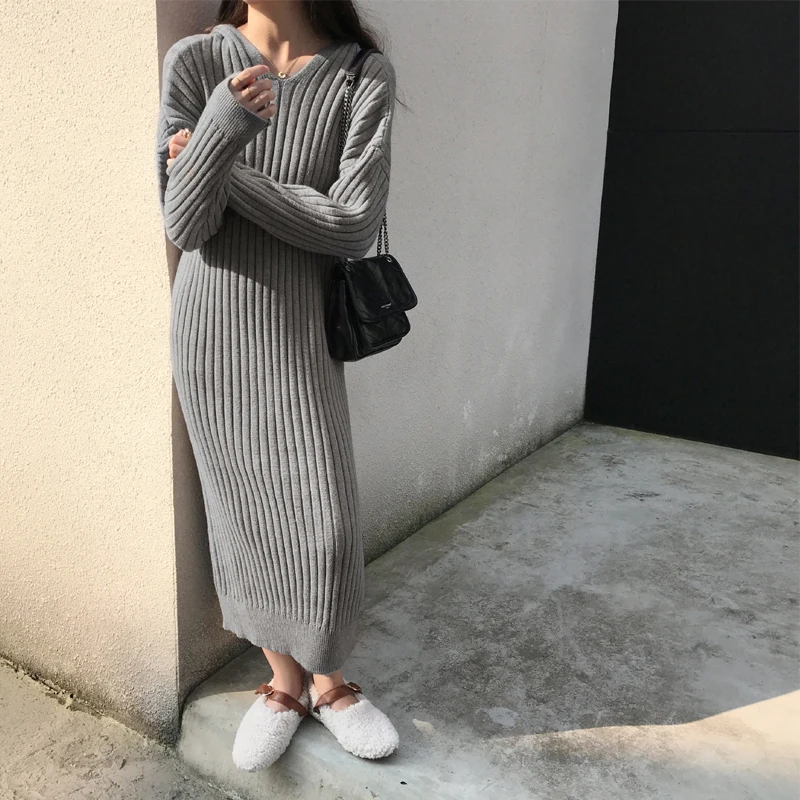 Свободное Стильное женское платье 2019 осеннее трикотажное женская уличная