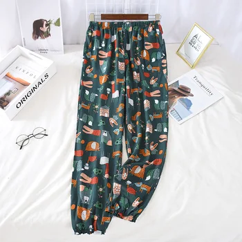 

Summer Women Thin Gauze Pajamas Pants New Ladies Print Trousers Soft Rayon Home Foot Pants Can Be Worn Outside Lounge Pants
