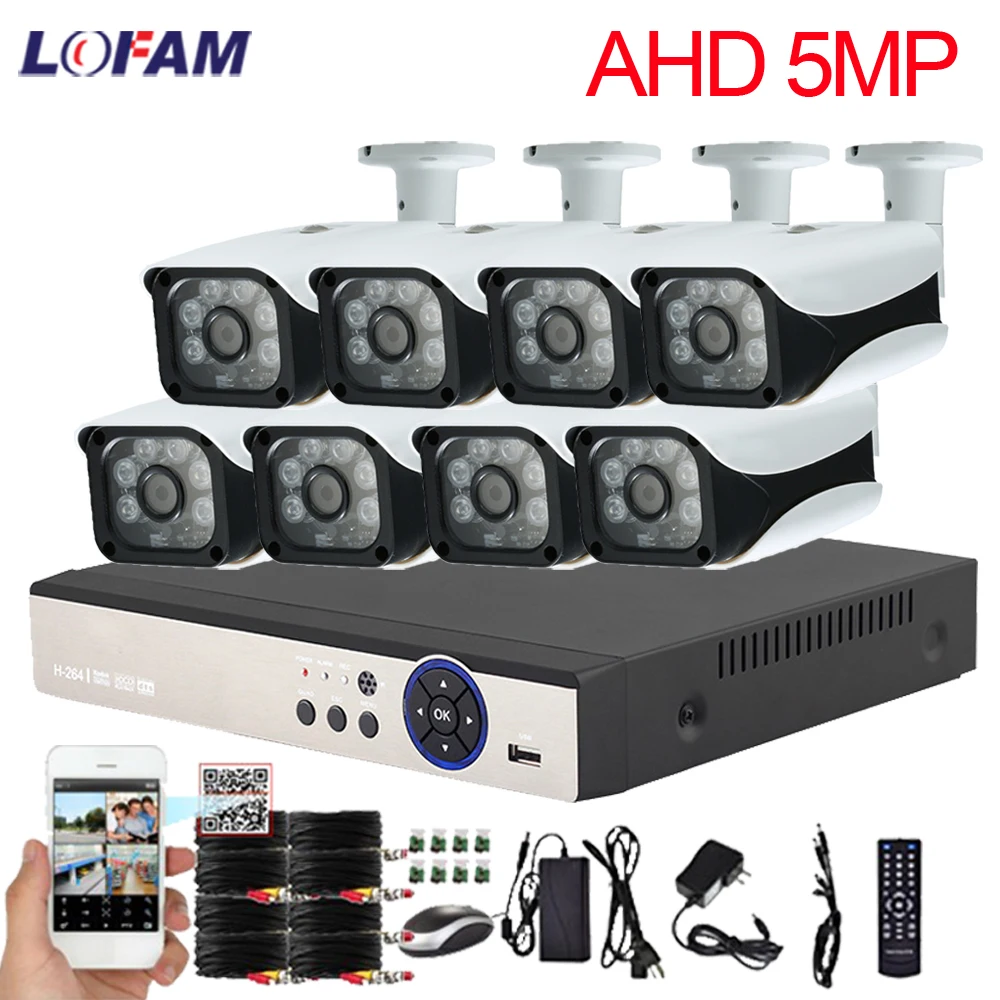 

LOFAM 8CH DVR System 5MP AHD DVR Kit NVR Video Surveillance System 8 X Outdoor Waterproof 5.0MP CCTV Security Camera System 8CH