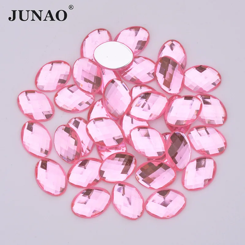 

JUNAO 10*14mm Light Pink Flatback Oval Shape Rhinestone Acrylic Crystals Stones Non Sewing Strass Appliques Decoration Crafts