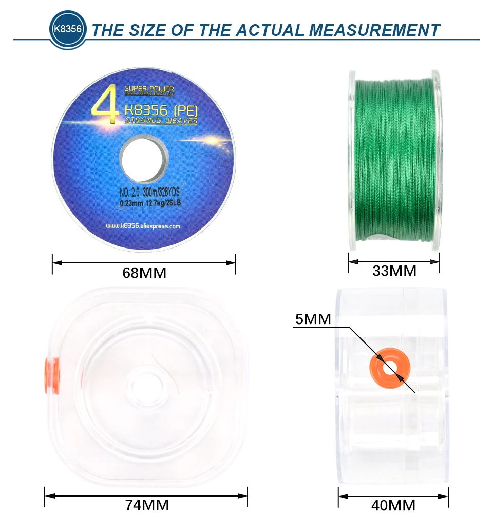 K8356 100% 300M 328Yards 4 Stands PE Braided Fishing Line Outlet Box Main Line Multifilament Super Strong High Quality 12LB-50LB (9)