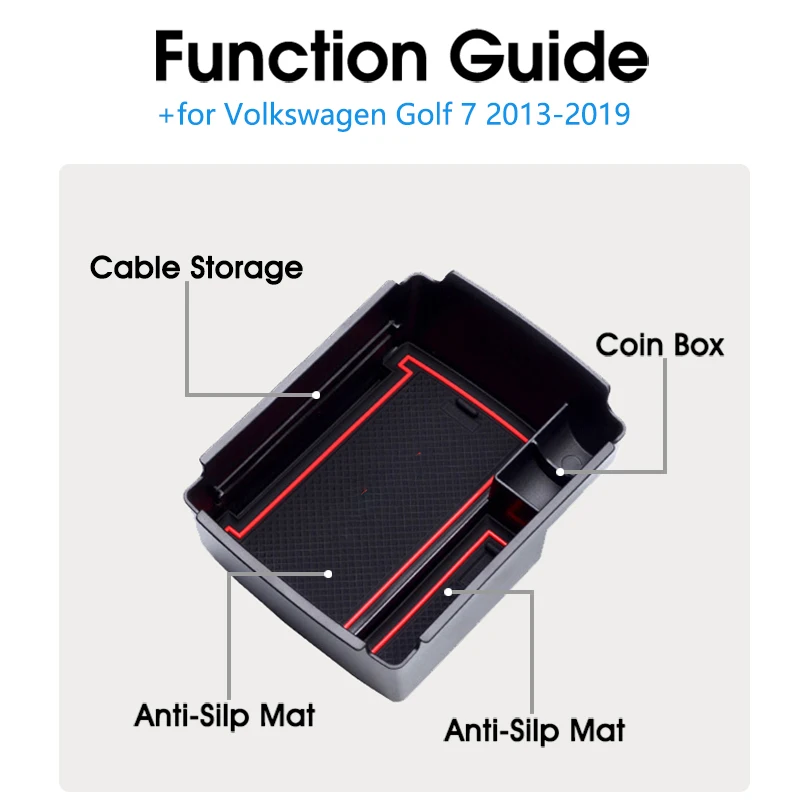 for VW Golf 7 MK7 Volkswagen Golf7 2013~2019 of Armrest Box Storage Stowing Car Organizer Accessories 2014 2015 2016 2017 2018
