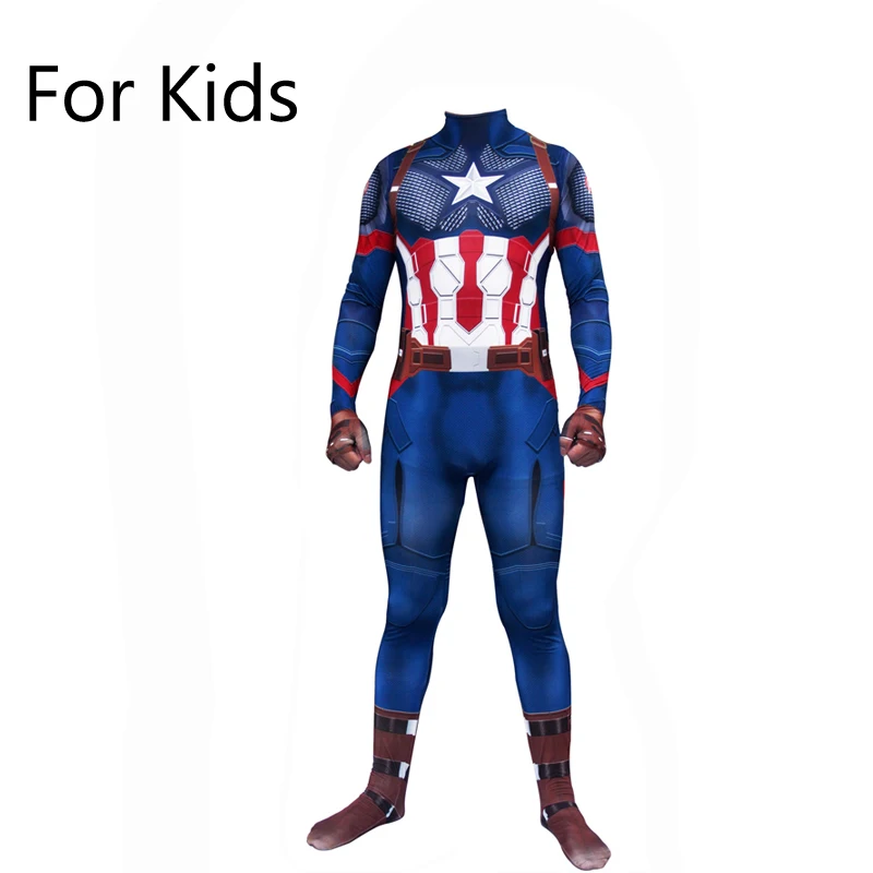 Kids Costume Костюм Капитана Америки, костюм Стива для косплея, костюм Роджерс с цифровой печатью, Zentai, Комбинезоны для взрослых и детей - Цвет: Kids Costume