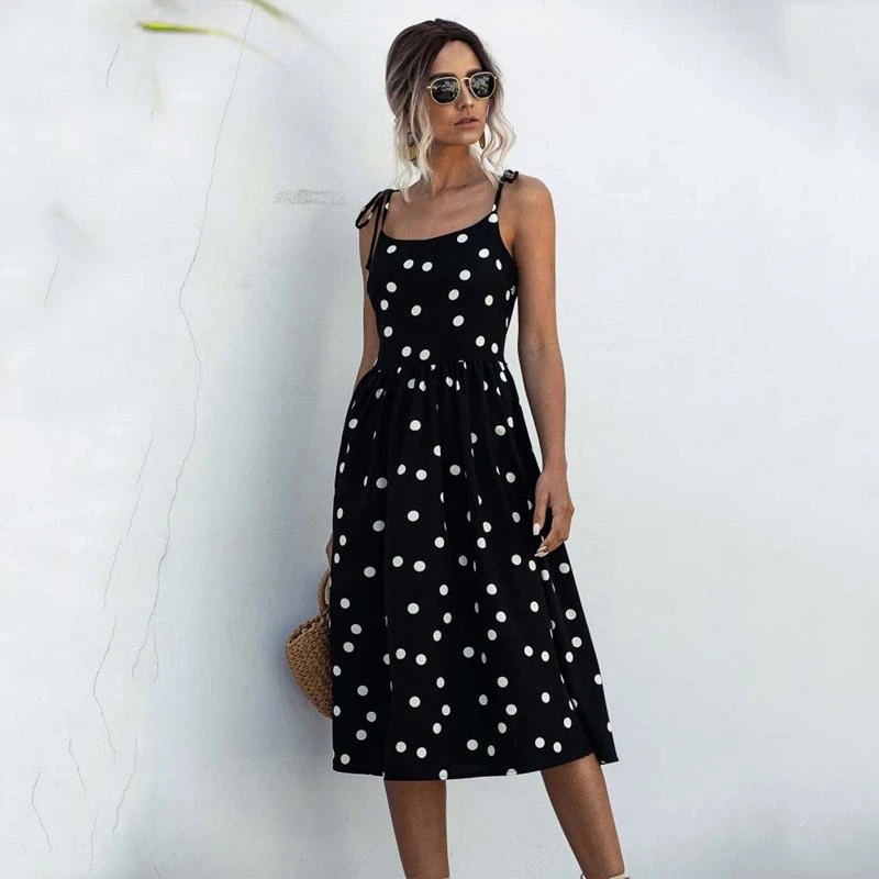 black and white polka dot slip dress
