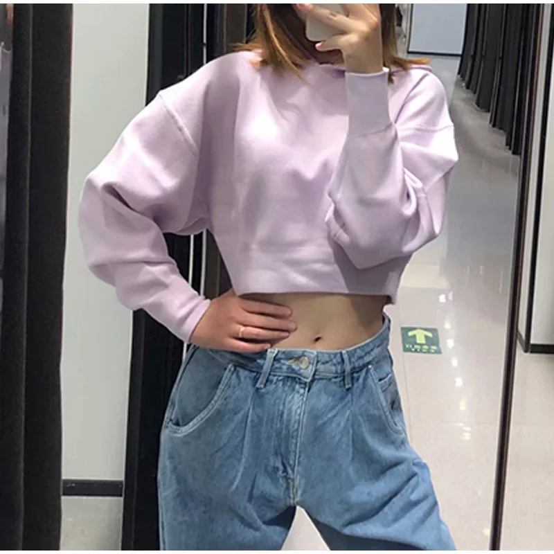 Autumn Casual Solid Short Sweatshirt Pullover Women Long Sleeve Hooded Hoody Ladies Fall Kawaii Women's Hoodies Pullovers