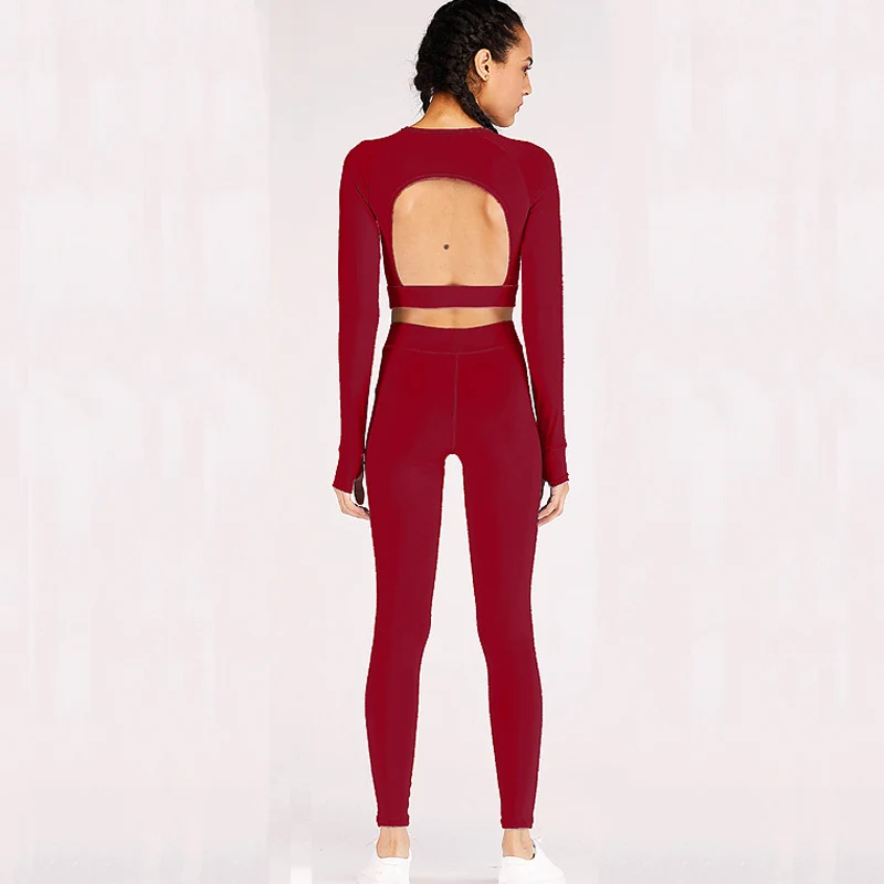 Wine Red Спортивный костюм женский Женский Vital бесшовный Набор для йоги, одежда для фитнеса, леггинсы+ топ с длинными рукавами, спортивный женский спортивный костюм, одежда для активного отдыха - Цвет: Wine Red