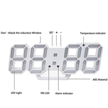 

New Modern Digital 3D LED Wall Clock Alarm Clocks Snooze Clock with 12/24 Hour Display