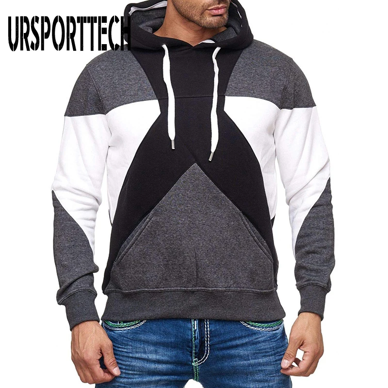 

URSPORTTECH Patchwork Hoodies Men Spring Autumn Slim Fit Hoodie Coat Men Casual Long Sleeve Tracksuit Male Jacket Homme Hoodies