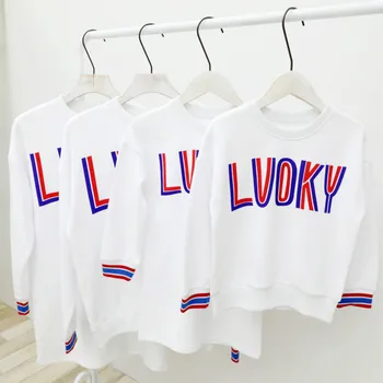 

Family Matching Clothes Father Mother Daughter Son Clothing Fall Winter White Letter Love Printed Sweatshirt Family Look