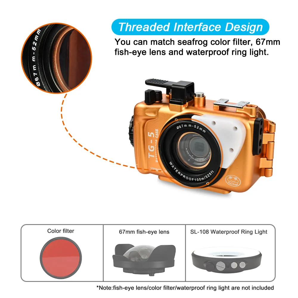 100 m/325ft для Olympus TG-5 TG5 подводный корпус с вентилятором и нагревателем алюминий(золотой) Водонепроницаемая сумка для дайвинга чехол для TG5 TG-5 крышка