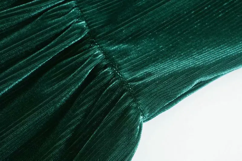 ZA бархатная темно-зеленая рубашка свободное платье женское с v-образным вырезом с длинным рукавом эластичные манжеты ламинированное декоративное платье с подолом