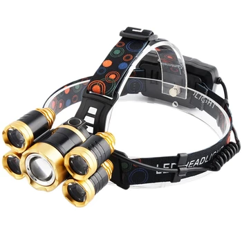 

5Led Strong Headlights T6 Outdoor Head-Mounted Flashlight Charging Night Fishing Lights Rotating Zoom Headlights