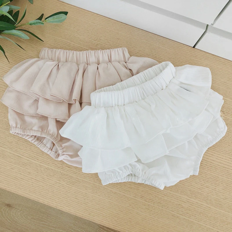 YEWUDIER/Детские однотонные хлопковые шорты для новорожденных девочек, летние штаны-подгузники с оборками, штаны-подгузники