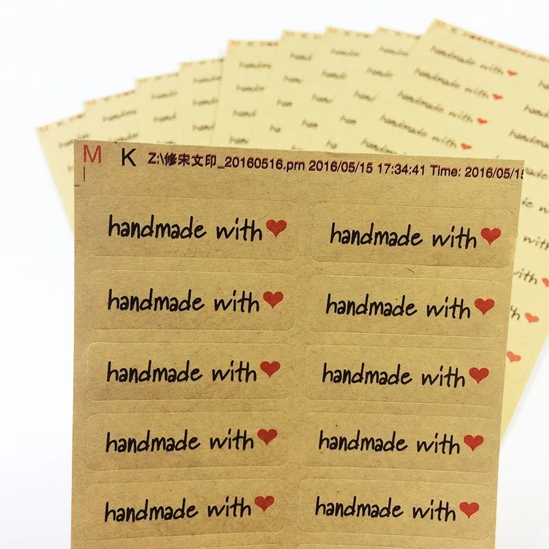

200PCS/lot "Hand made with heart"kraft paper seal stickers for handmade products diy bakery packsge label Adhesive Sticker