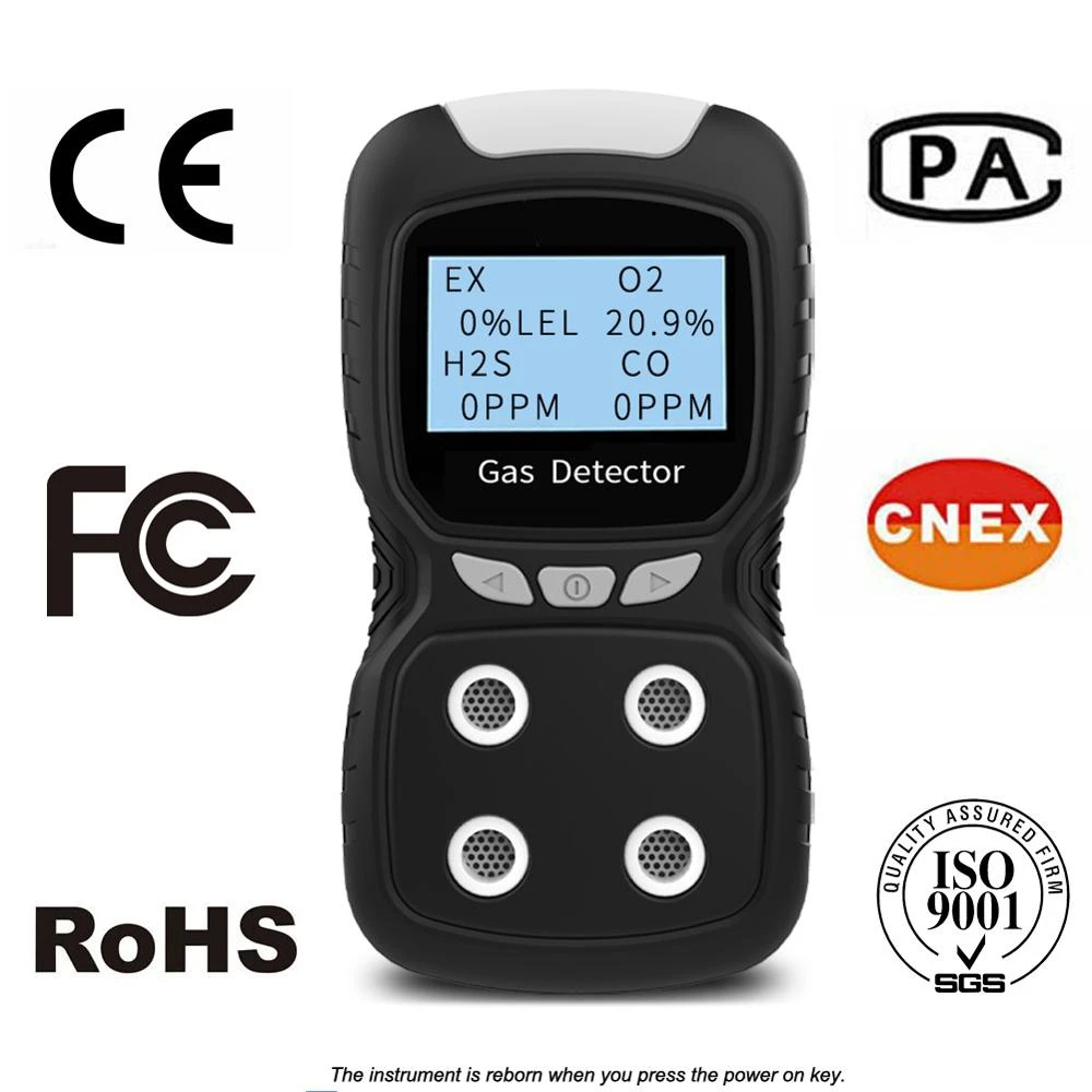 O2,CO,H2S,LEL Human Voice Broadcast Alarm XLA Alert Portable 4 Gas Detector USB Recharge Multi Gas Monitor Meter Tester